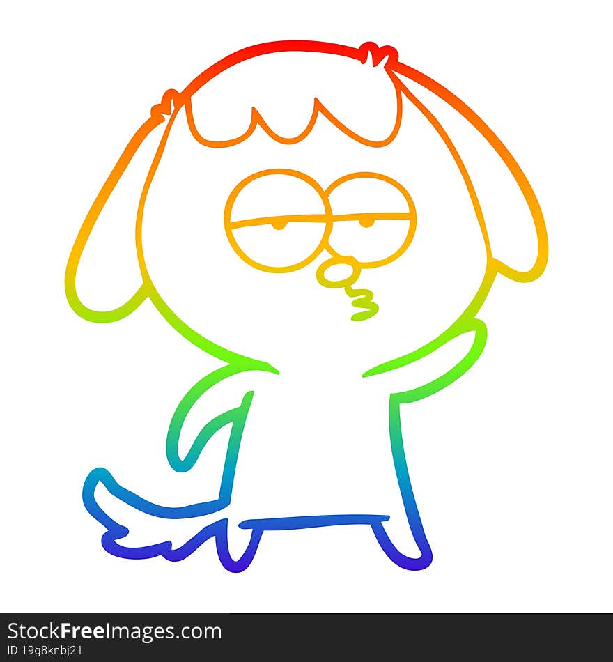 rainbow gradient line drawing of a cartoon bored dog