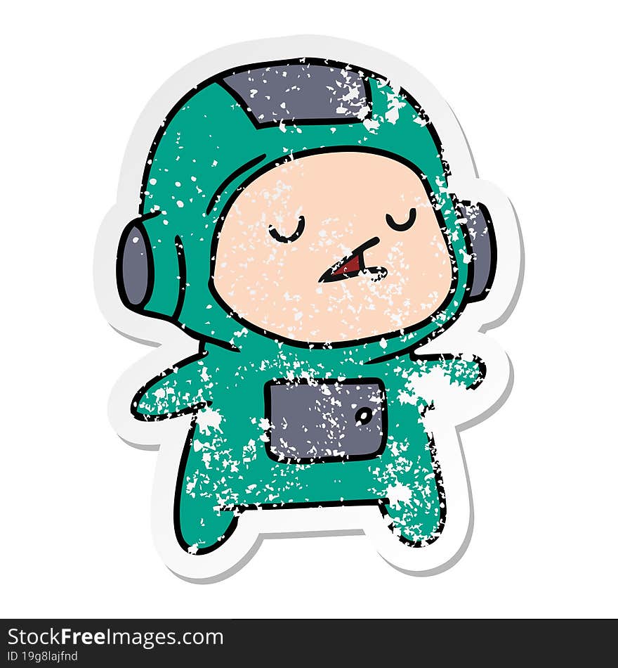 distressed sticker cartoon illustration of a kawaii cute astronaut boy. distressed sticker cartoon illustration of a kawaii cute astronaut boy