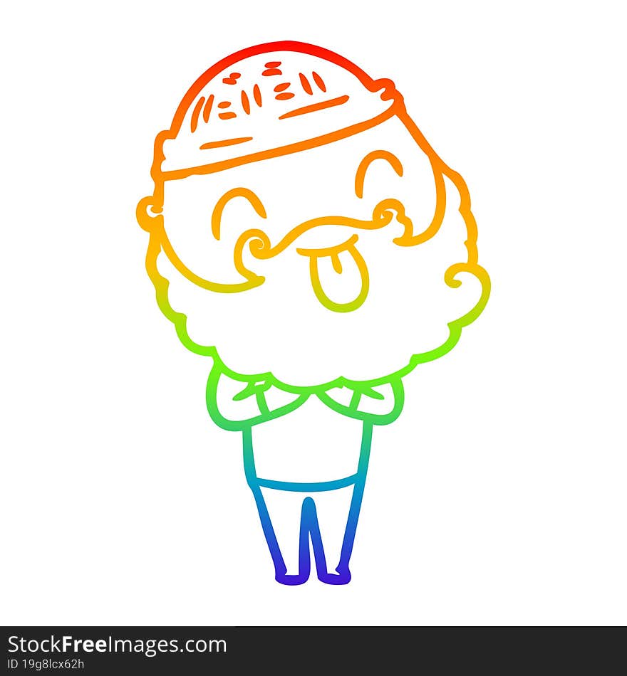 rainbow gradient line drawing man with beard sticking out tongue