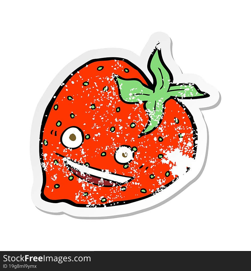 retro distressed sticker of a cartoon strawberry