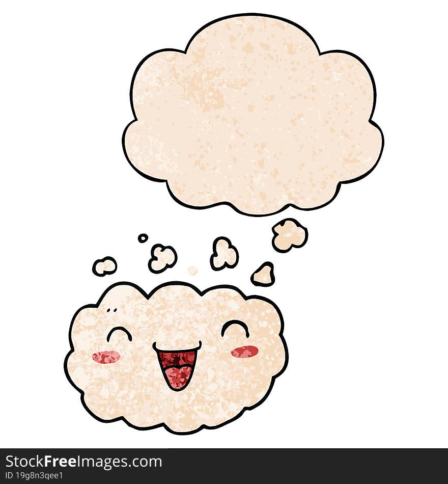 happy cartoon cloud and thought bubble in grunge texture pattern style