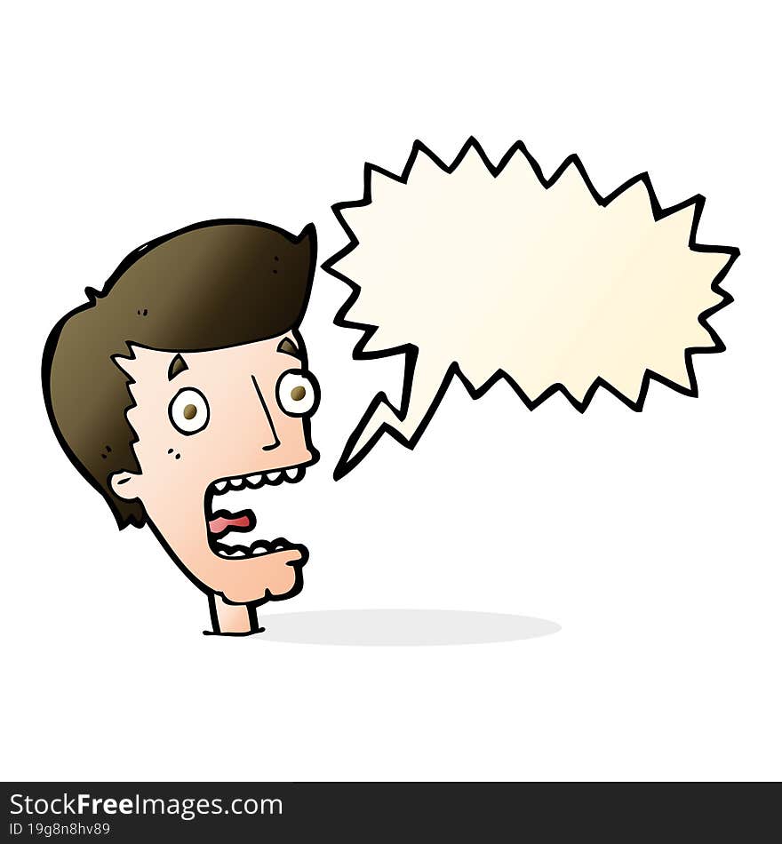 cartoon terrified man with speech bubble