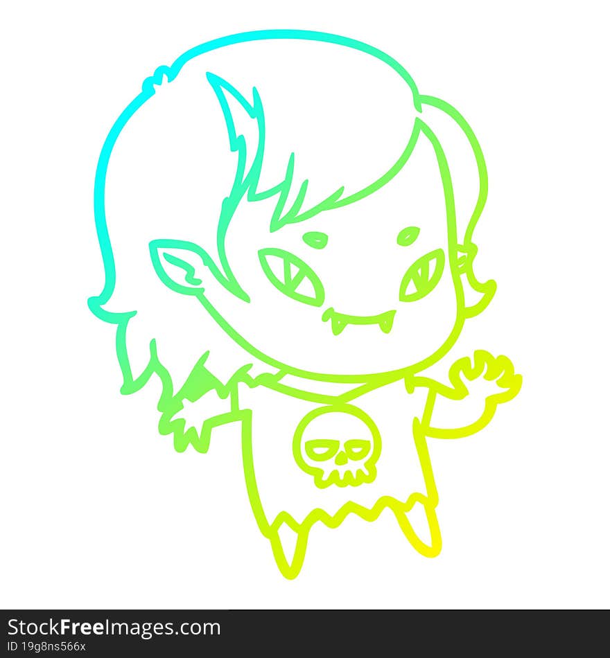 cold gradient line drawing cartoon friendly vampire girl waving