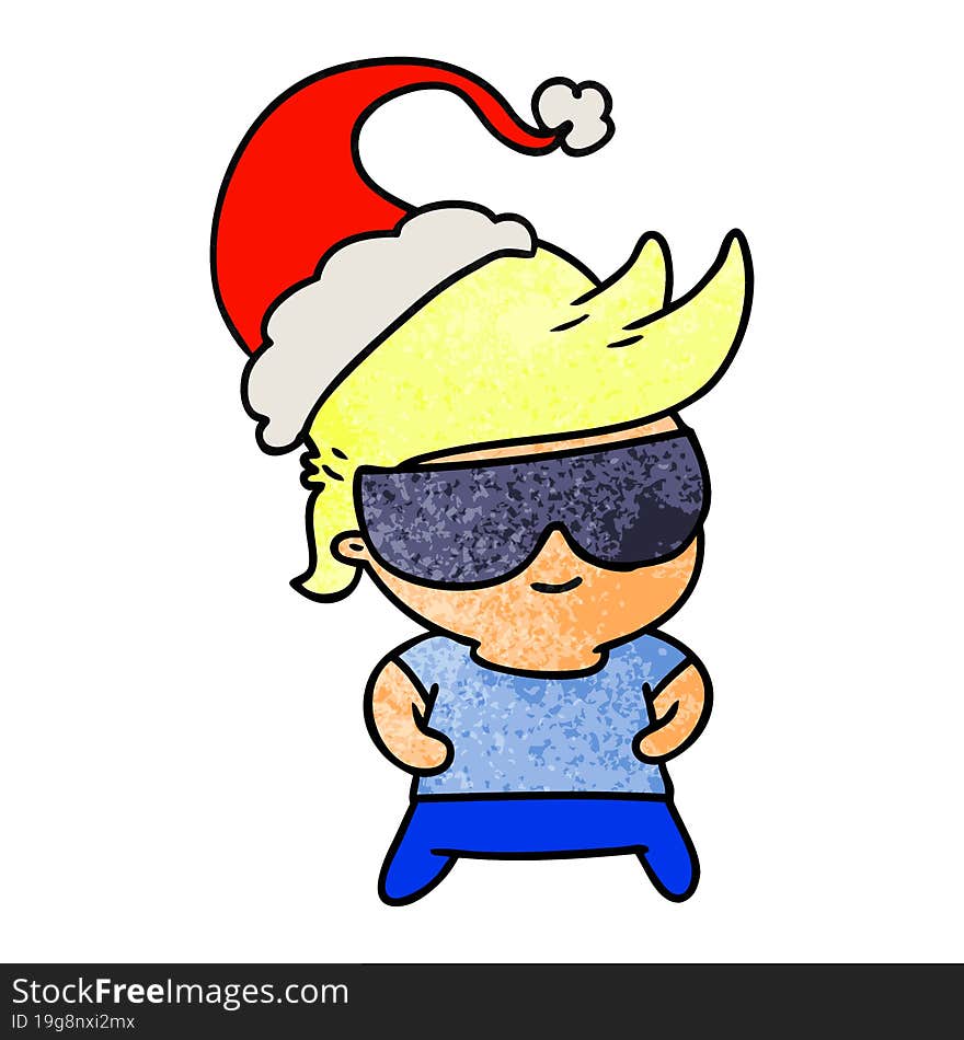 hand drawn christmas textured cartoon of kawaii boy