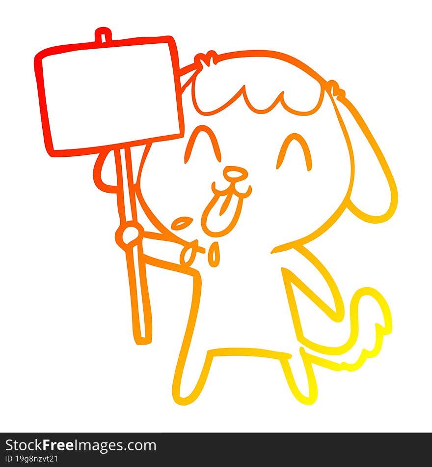 Warm Gradient Line Drawing Cute Cartoon Dog