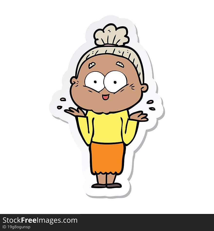 sticker of a cartoon happy old woman