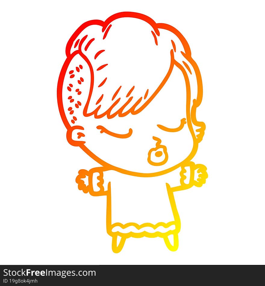 warm gradient line drawing cartoon pretty hipster girl