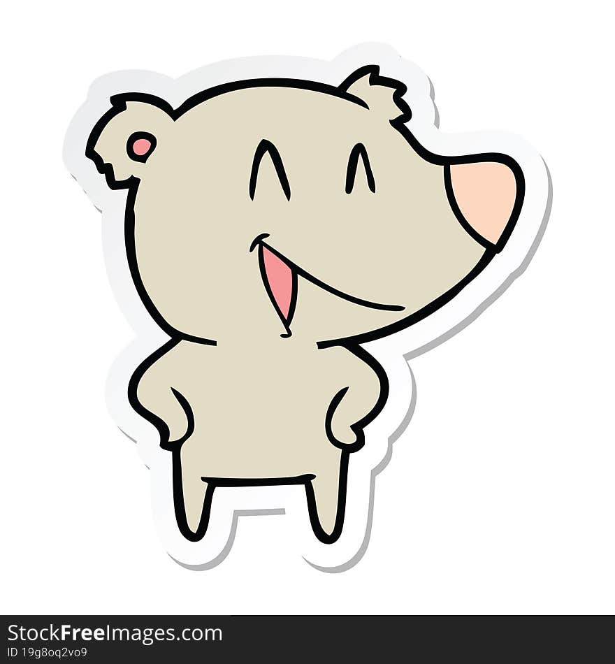 Sticker Of A Laughing Bear Cartoon