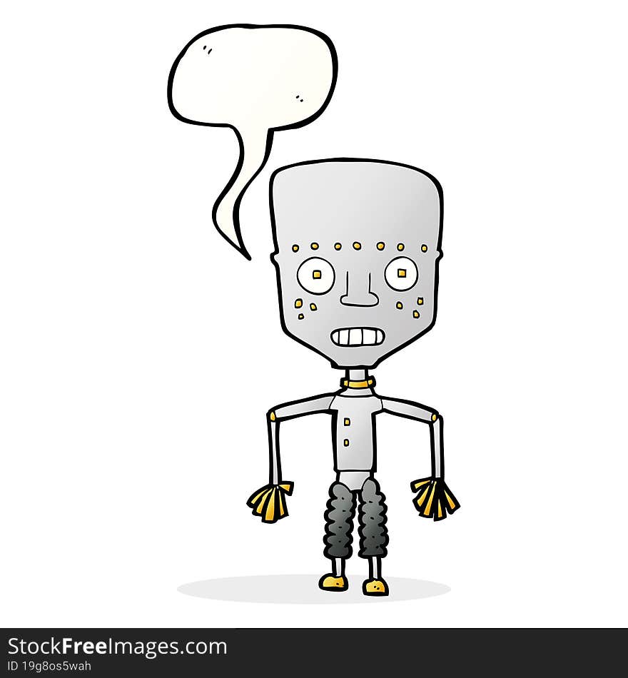 Funny Cartoon Robot With Speech Bubble