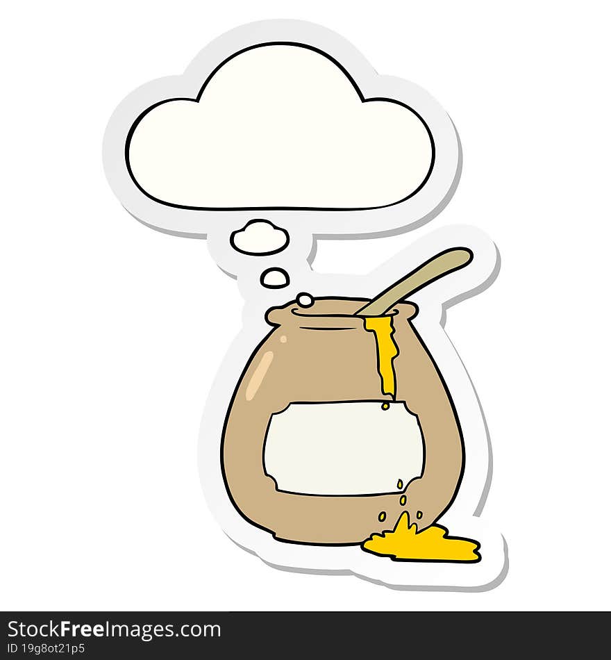 cartoon honey pot with thought bubble as a printed sticker