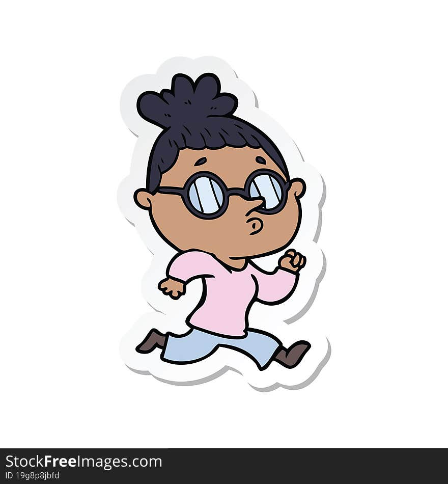 sticker of a cartoon woman wearing glasses