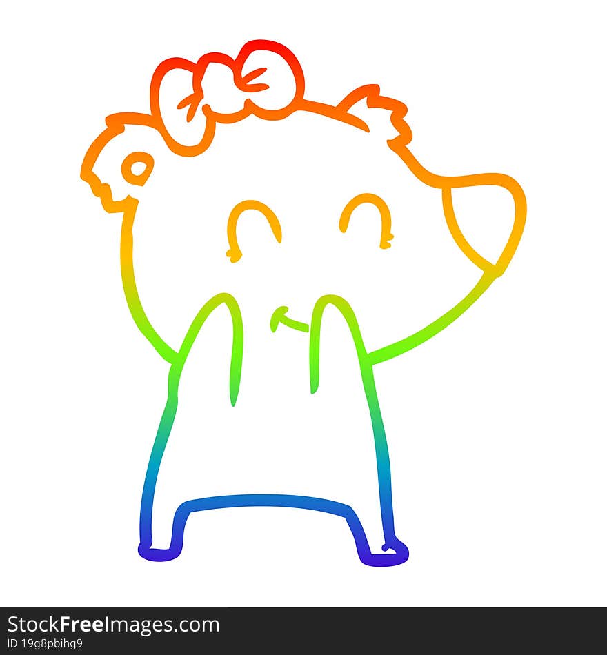 Rainbow Gradient Line Drawing Female Bear Cartoon