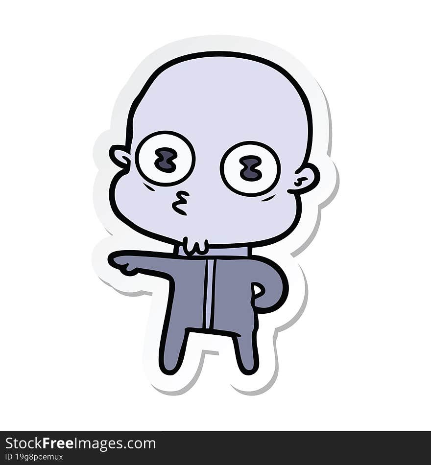 sticker of a cartoon weird bald spaceman