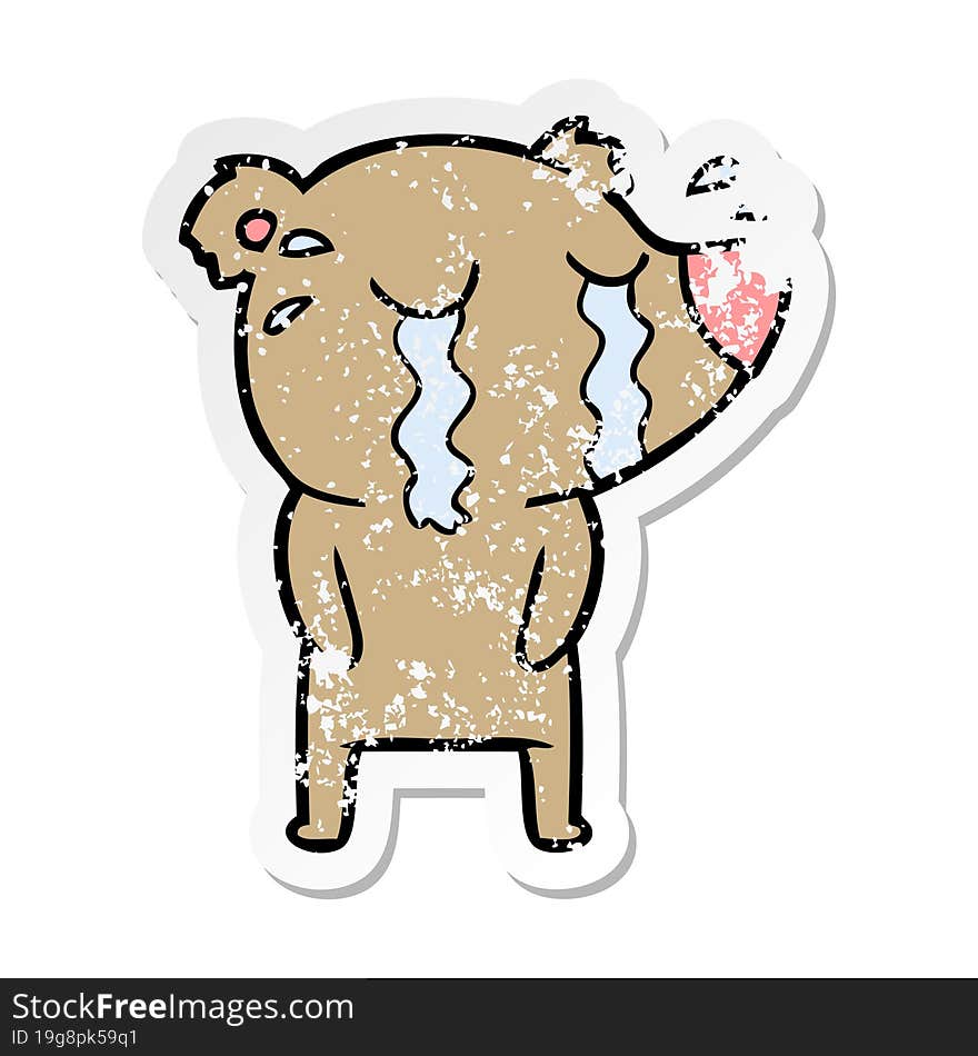 distressed sticker of a cartoon crying bear