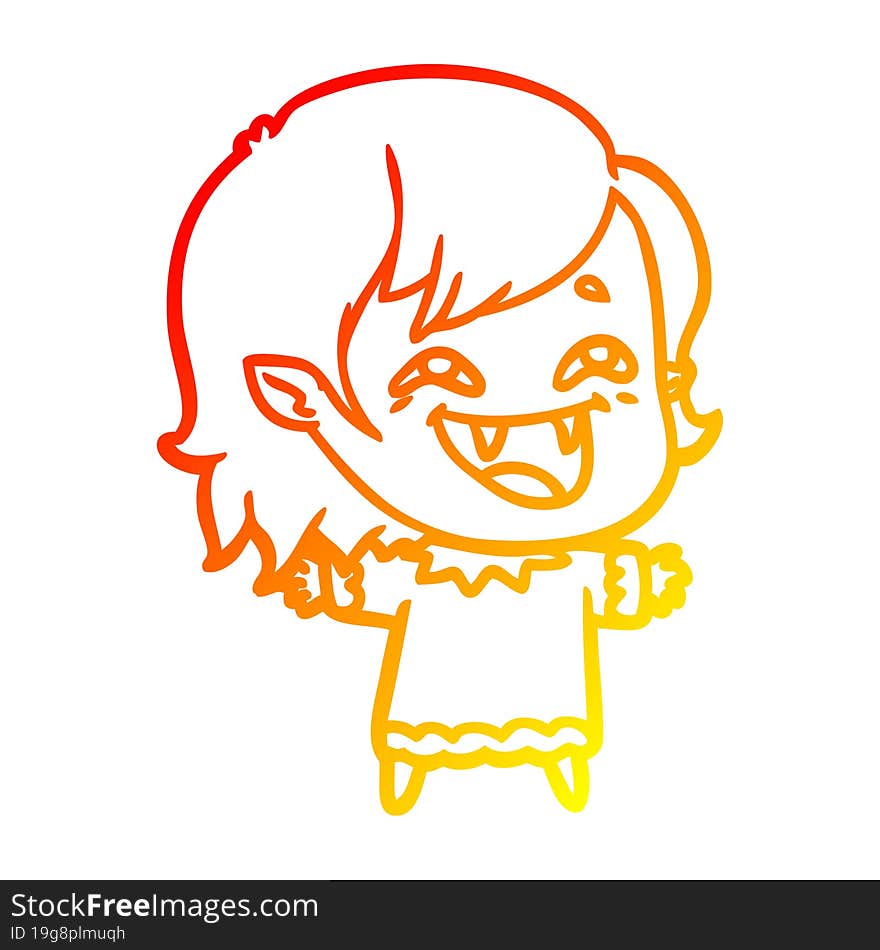 warm gradient line drawing of a cartoon laughing vampire girl