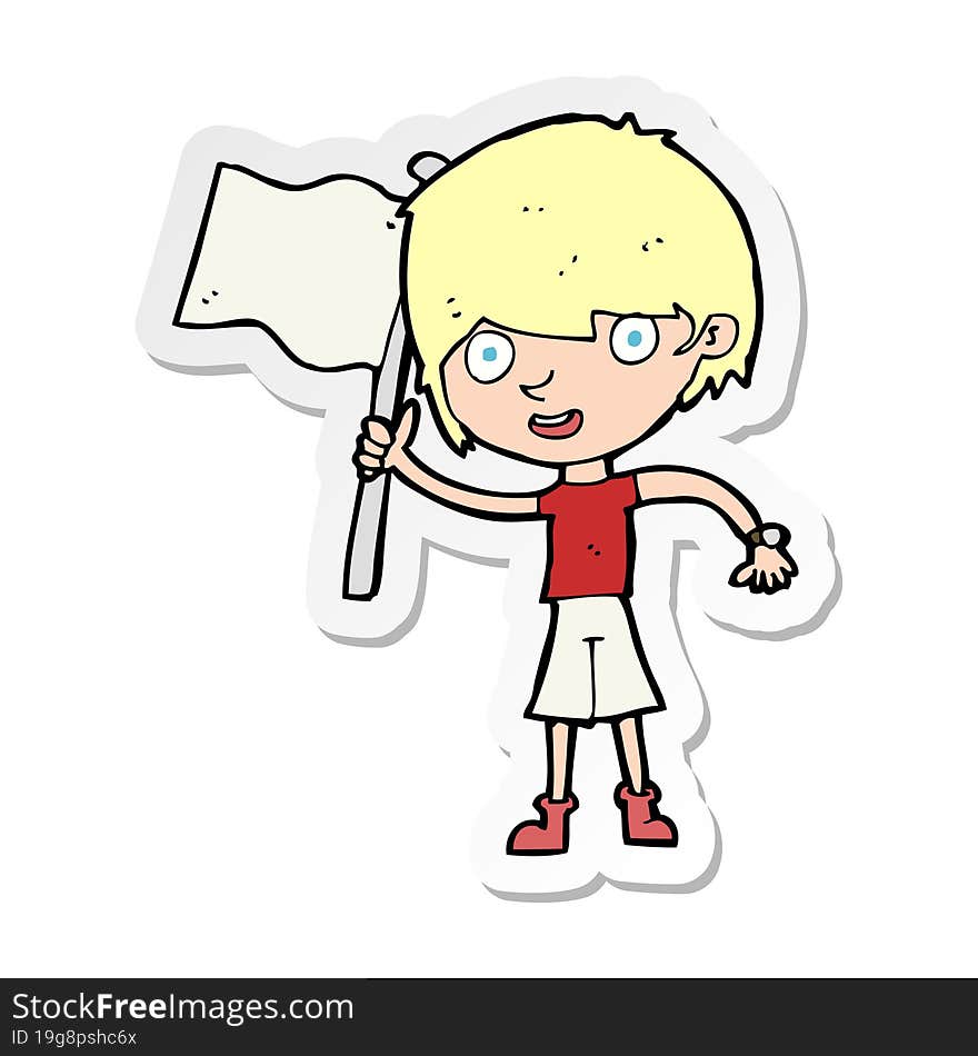 sticker of a cartoon boy with flag