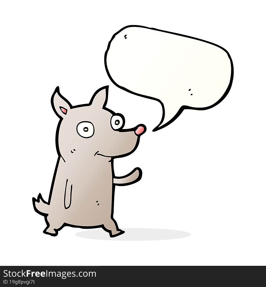 Cartoon Little Dog Waving With Speech Bubble