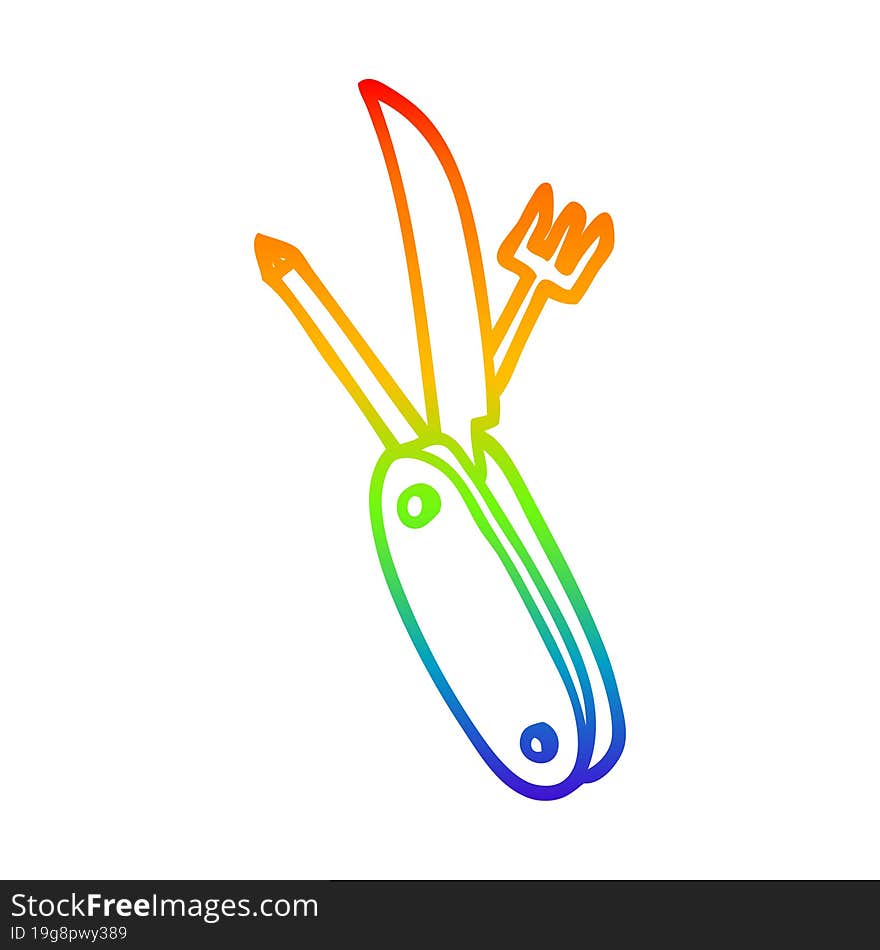 rainbow gradient line drawing cartoon pen knife