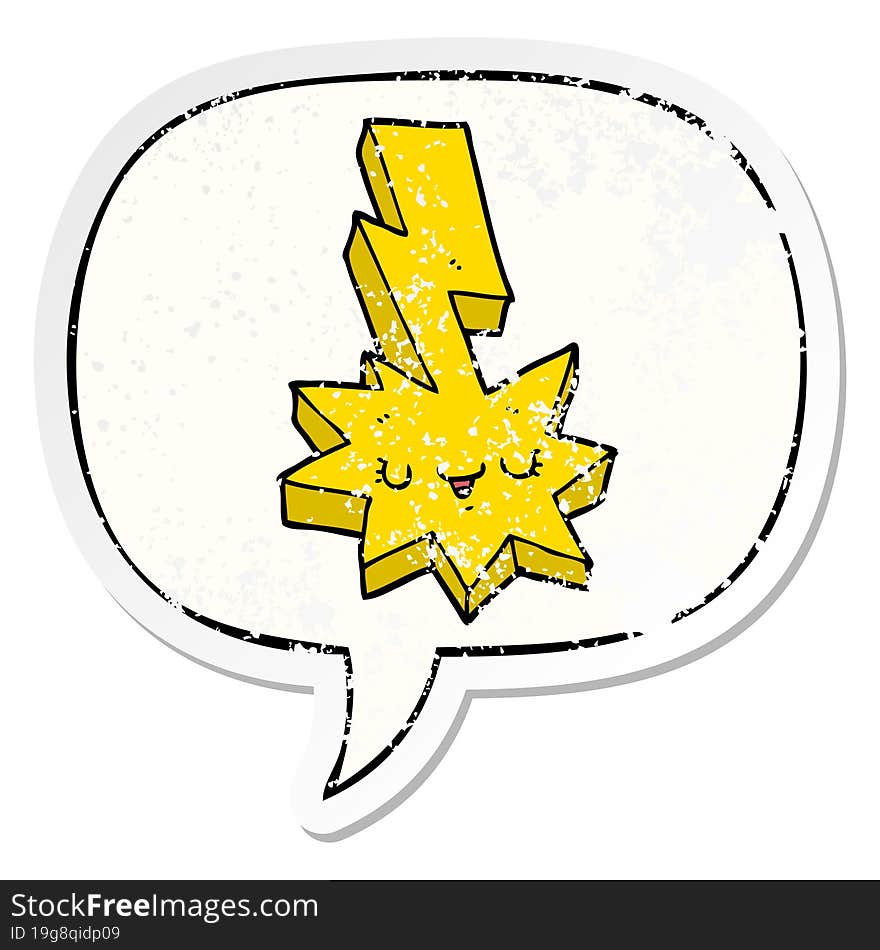 cartoon lightning strike and speech bubble distressed sticker