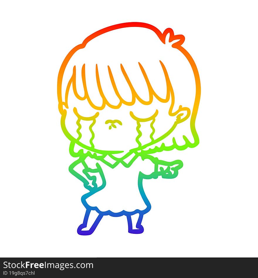 rainbow gradient line drawing of a cartoon woman crying