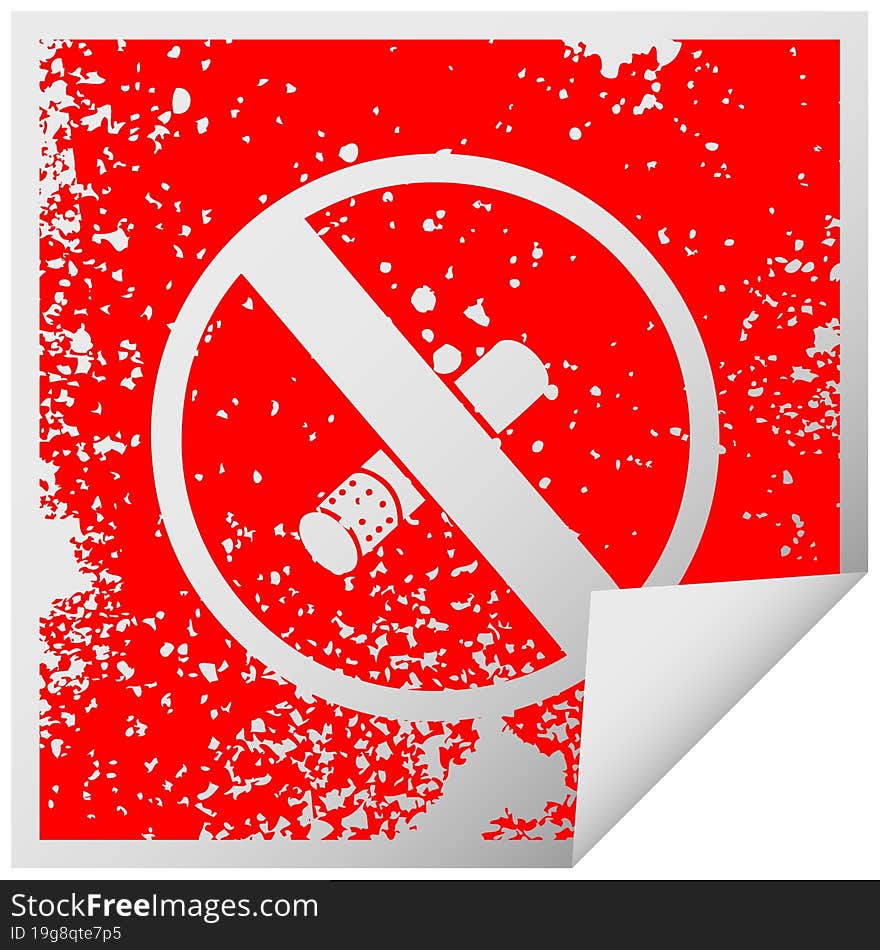 distressed square peeling sticker symbol no smoking allowed sign