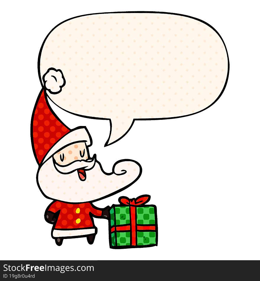 cartoon santa claus and speech bubble in comic book style