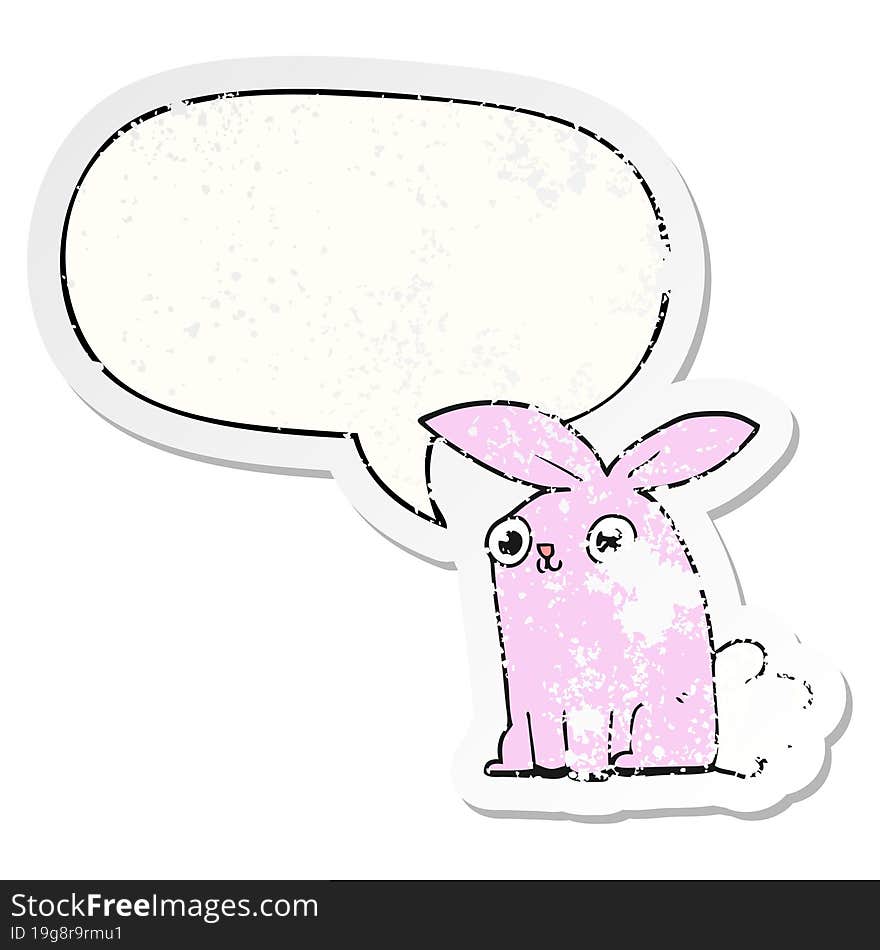 cartoon bunny rabbit and speech bubble distressed sticker