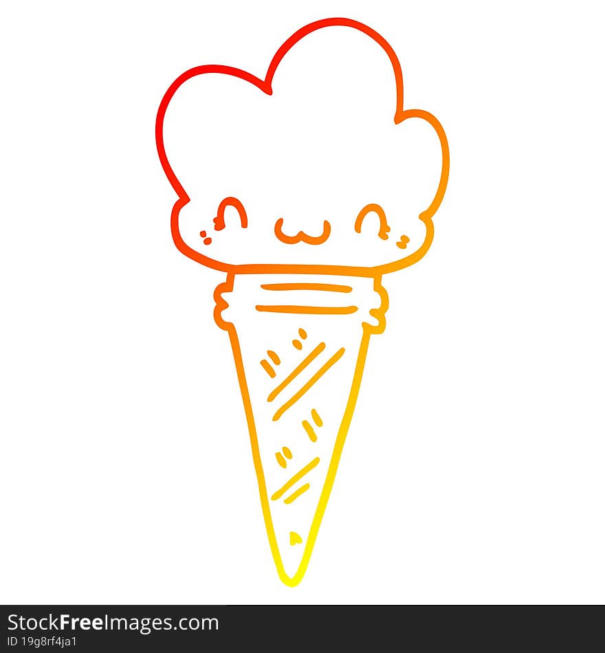 warm gradient line drawing of a cartoon ice cream with face