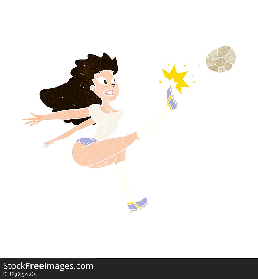 Cartoon Female Soccer Player Kicking Ball