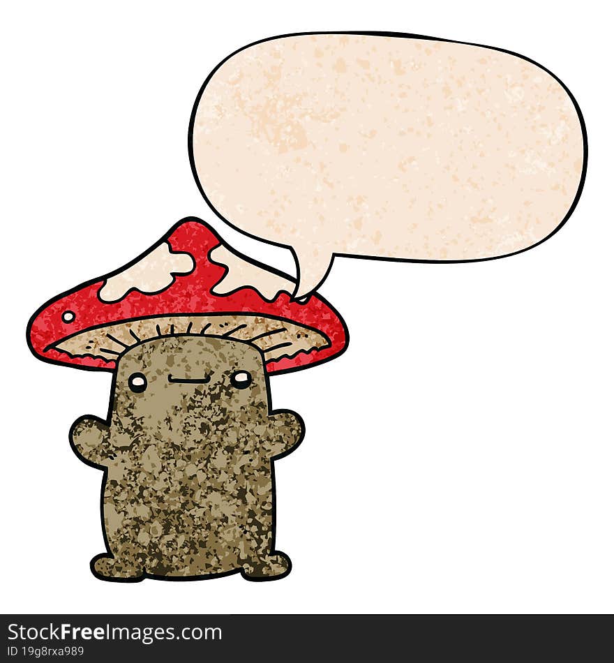 cartoon mushroom and speech bubble in retro texture style