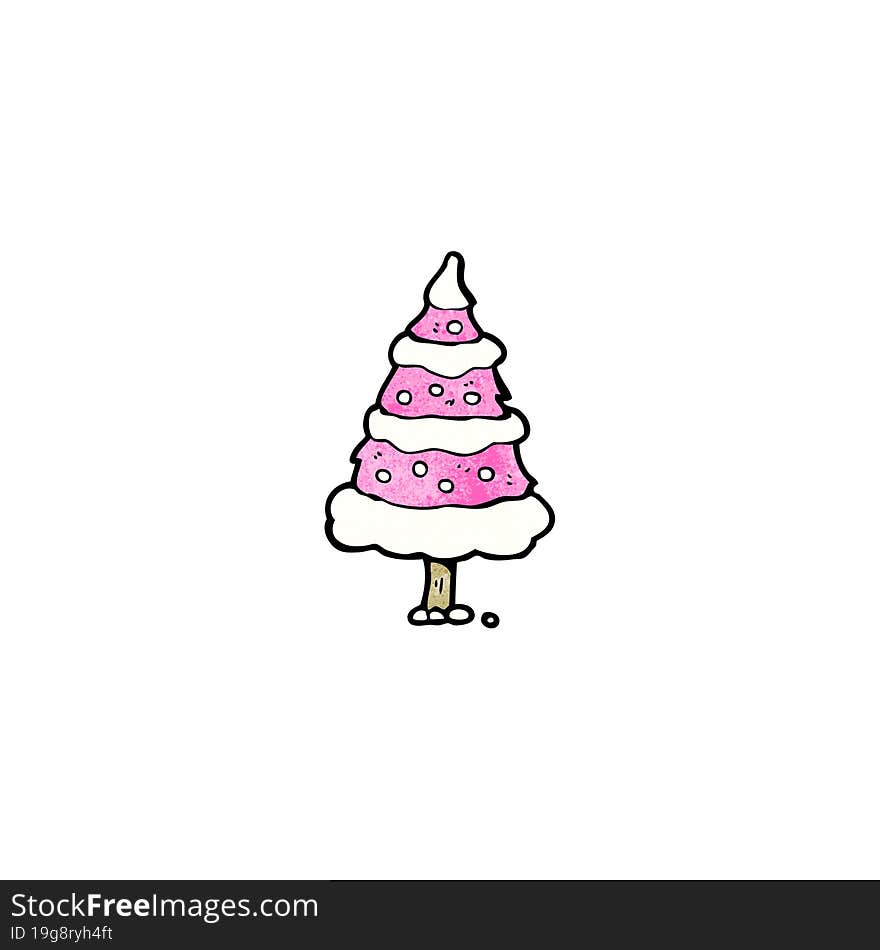 pink christmas tree cartoon