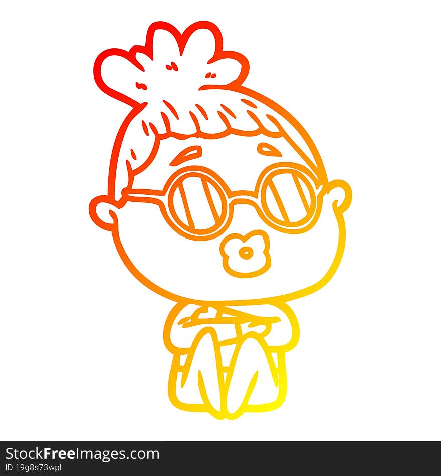 warm gradient line drawing cartoon sitting woman wearing spectacles