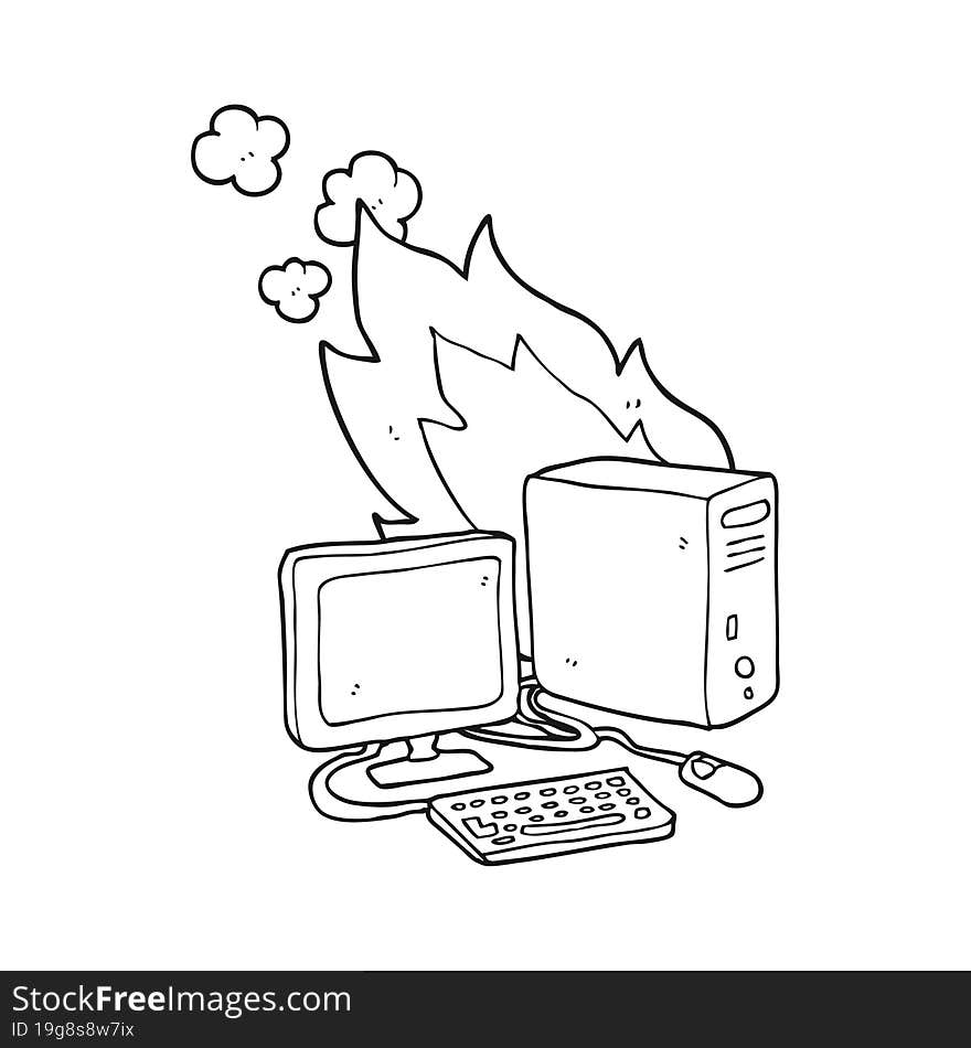 black and white cartoon computer