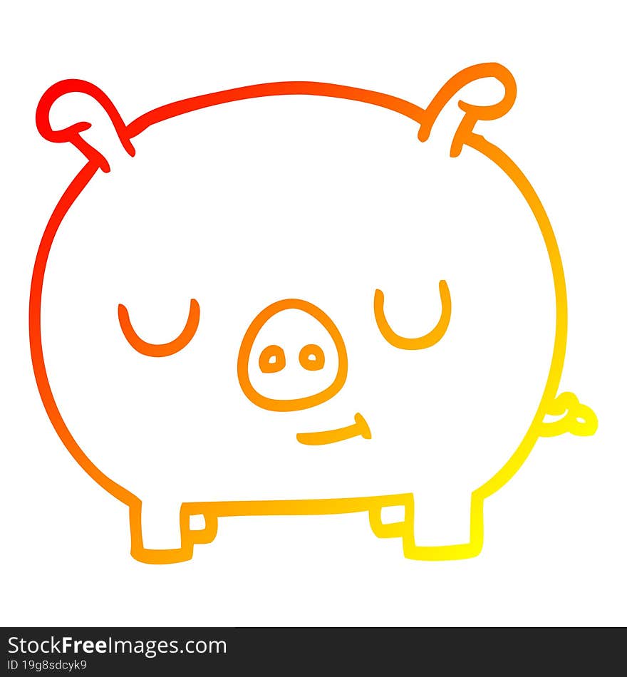 Warm Gradient Line Drawing Cartoon Happy Pig