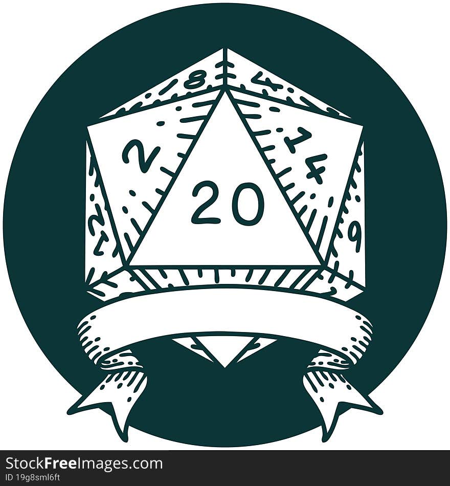 natural 20 critical hit D20 dice roll icon