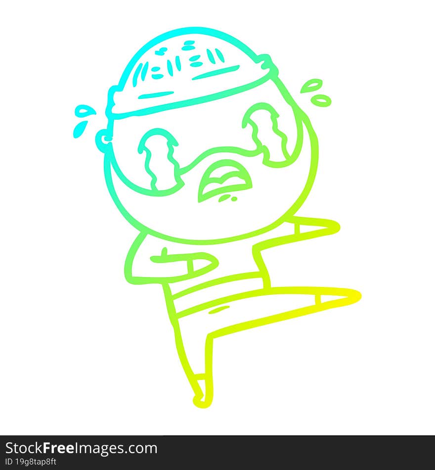 cold gradient line drawing cartoon bearded dancer crying