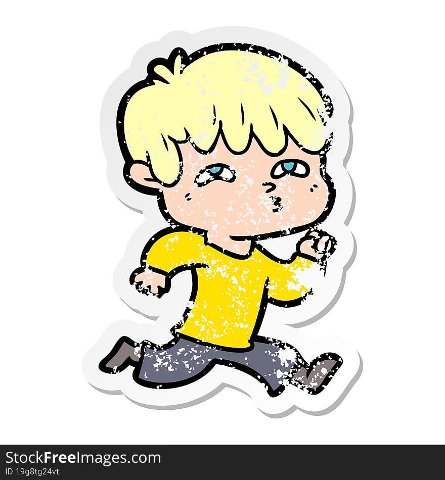 distressed sticker of a cartoon man confused