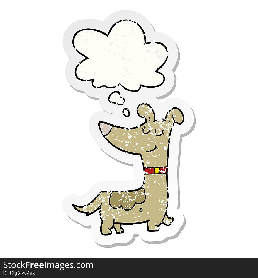 cartoon dog and thought bubble as a distressed worn sticker