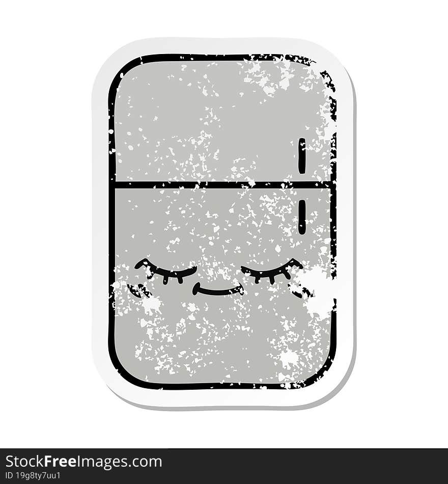 Distressed Sticker Of A Cute Cartoon Fridge Freezer