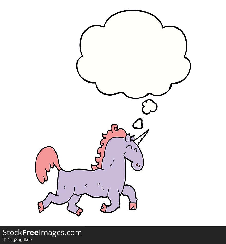 cartoon unicorn and thought bubble