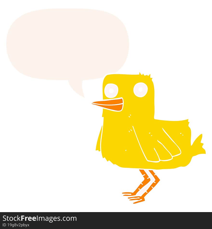 cartoon duck and speech bubble in retro style