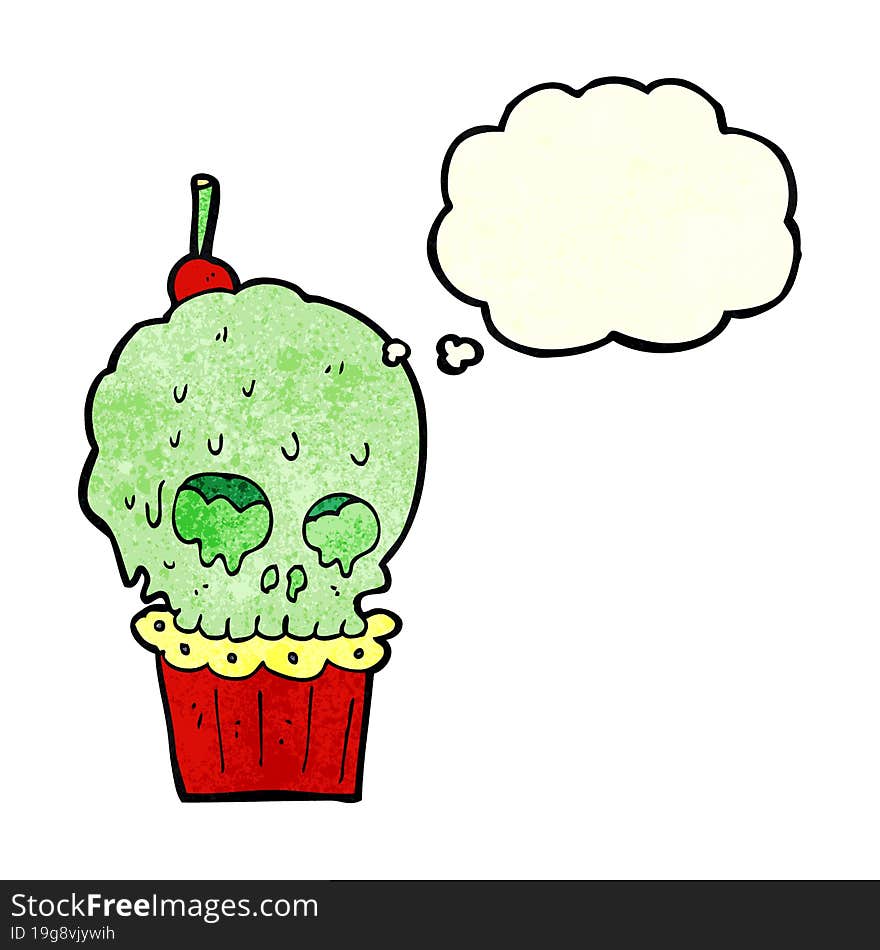 Cartoon Spooky Skull Cupcake With Thought Bubble