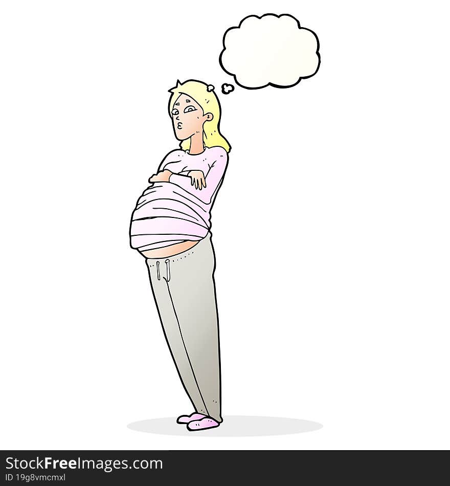 cartoon pregnant woman with thought bubble