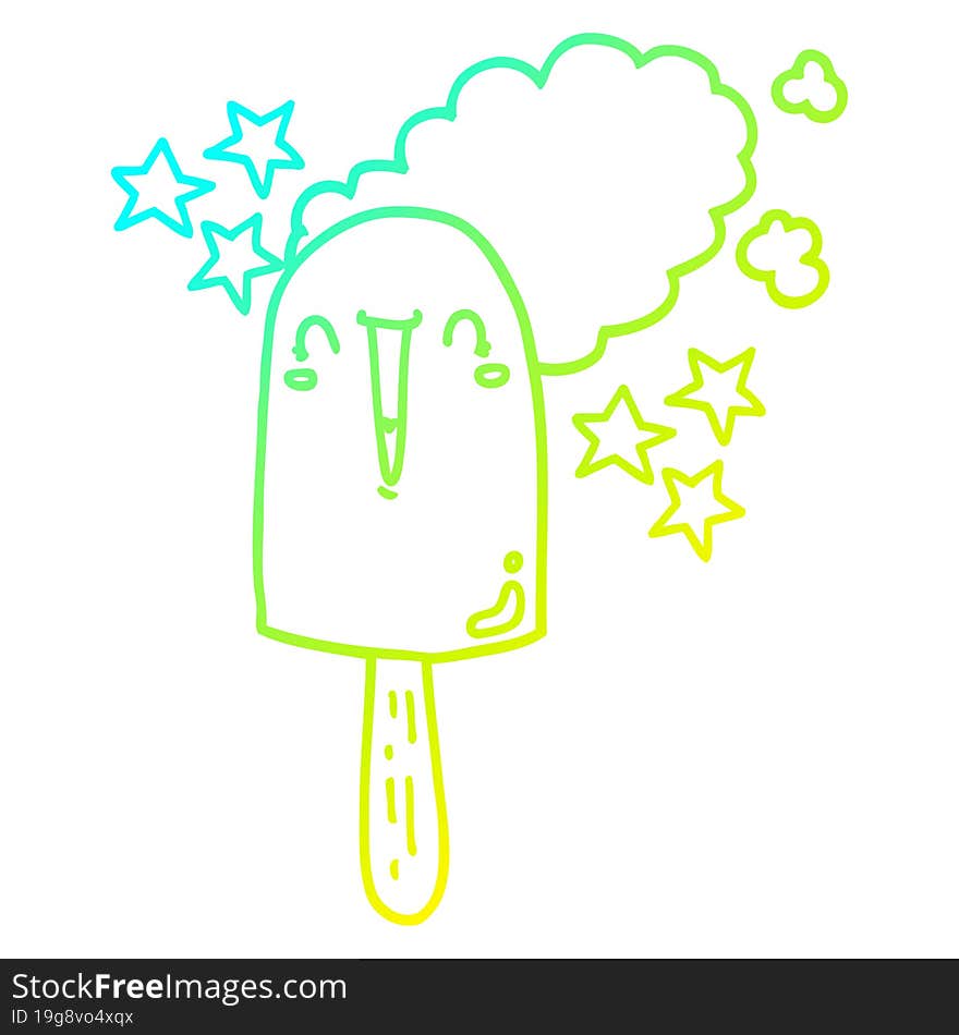 cold gradient line drawing of a cute cartoon ice lolly