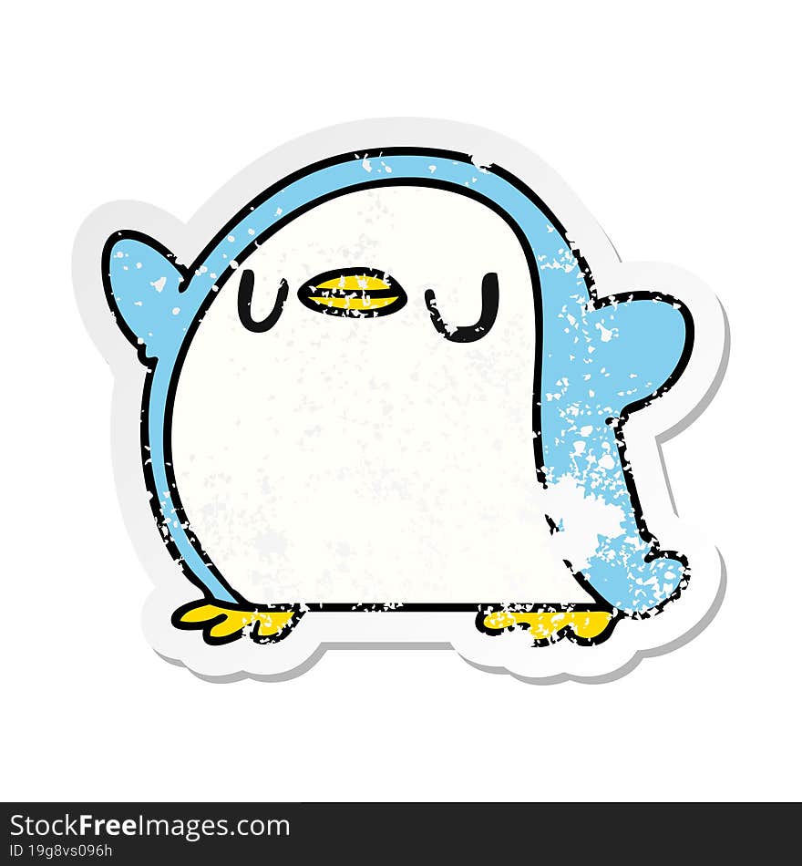 distressed sticker cartoon kawaii of a cute penguin