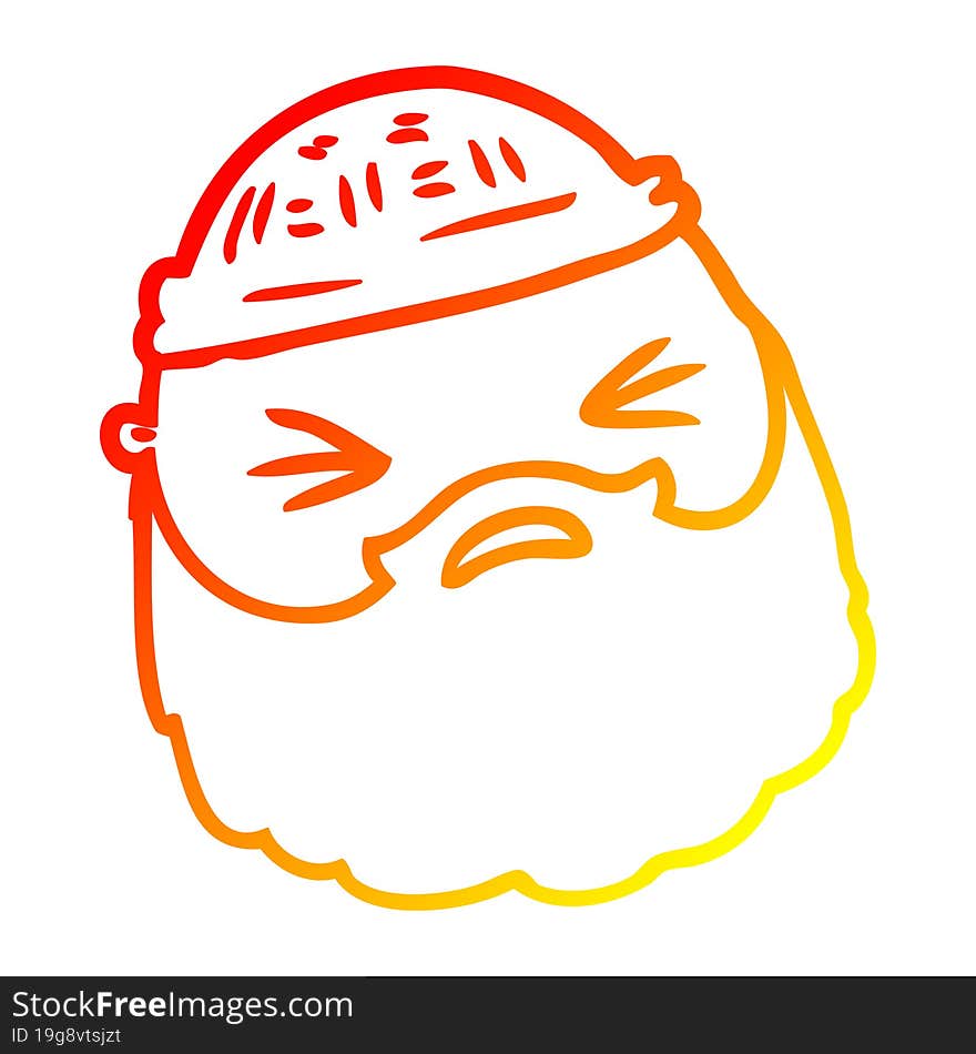 Warm Gradient Line Drawing Cartoon Male Face With Beard