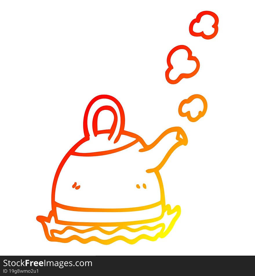 warm gradient line drawing cartoon kettle on stove