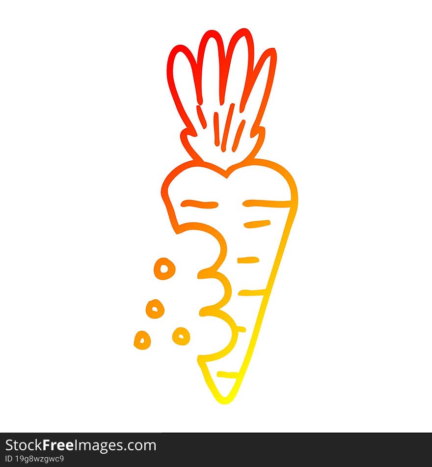 warm gradient line drawing of a cartoon carrot with bite marks