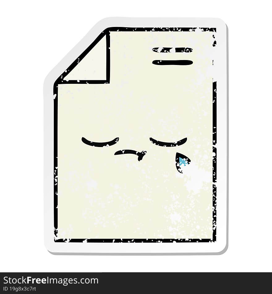 Distressed Sticker Of A Cute Cartoon Sheet Of Paper