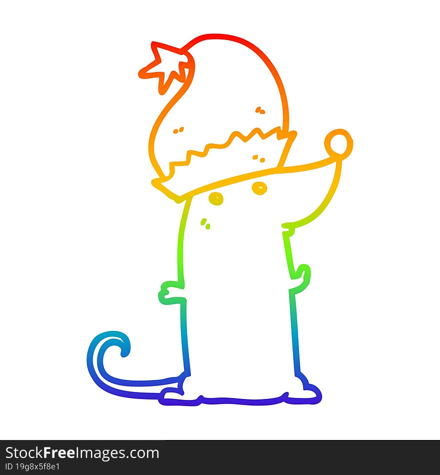 rainbow gradient line drawing cartoon rat wearing christmas hat